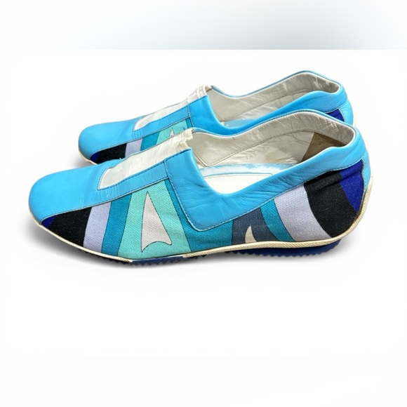 Emilio Pucci Vintage Slip-On Canvas Leather Sneaker Women's Size 37 US 7 Blue